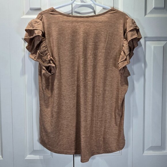New Women’s Brown Ruffle Sleeve Casual Top | Size XL - Picture 2 of 5